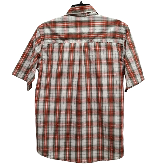 Wrangler Mens Shirt Short Sleeve Plaid Red/Orange Gray S - Picture 2 of 5
